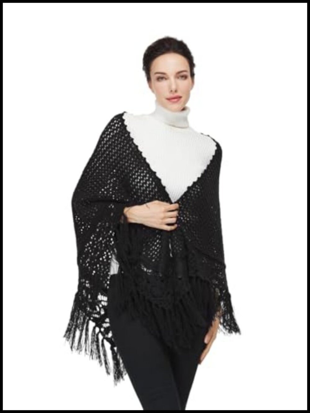 Hand Crochet Knit Triangle Fringed Shawl Scarf Evening Wrap Cover Up
